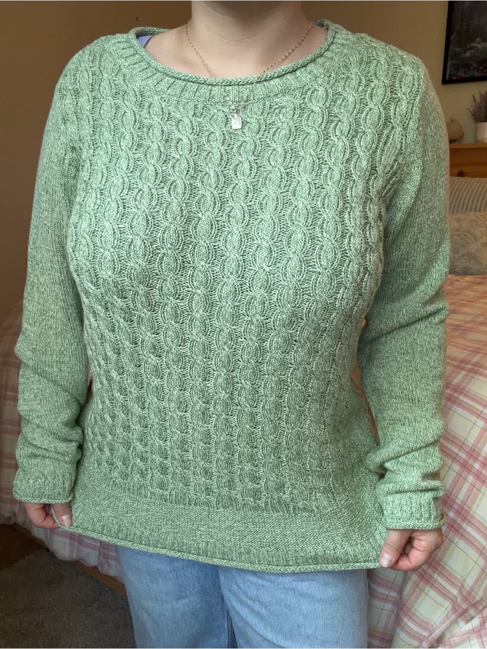 Green Cable Knit Women's Sweater